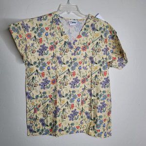 Apple Life Floral Scrub Top Size Medium Floral Made in USA